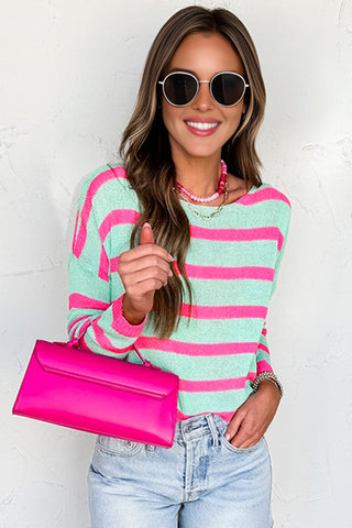 Pink and Mint Striped Sweater - Ships October 7th