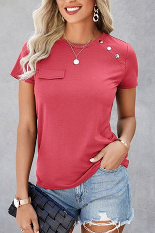 Casual Faux Pocket Tee - Pink