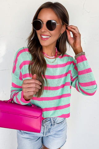 Pink and Mint Striped Sweater - Ships October 7th