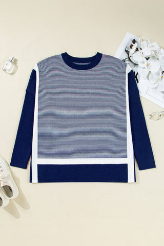 Striped Poncho Top - Navy