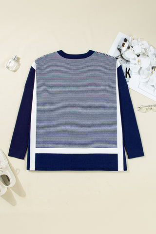 Striped Poncho Top - Navy