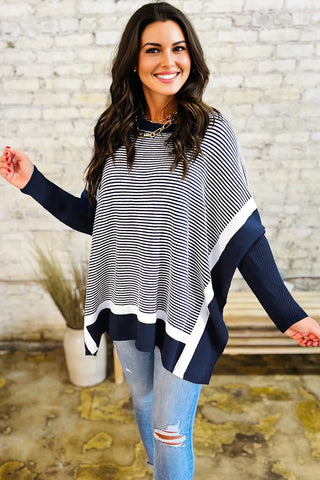 Striped Poncho Top - Navy