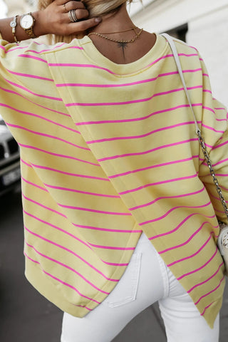 Autumn Chill Striped Oversized Sweatshirt - Yellow