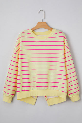 Autumn Chill Striped Oversized Sweatshirt - Yellow