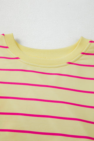 Autumn Chill Striped Oversized Sweatshirt - Yellow