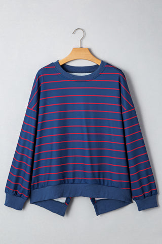Autumn Chill Striped Oversized Sweatshirt - Blue