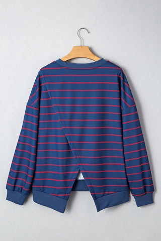 Autumn Chill Striped Oversized Sweatshirt - Blue