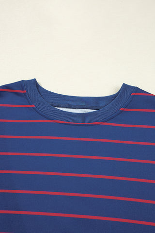 Autumn Chill Striped Oversized Sweatshirt - Blue