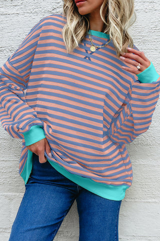 Comforts of Fall Striped Sweatshirt - Pink and Mint