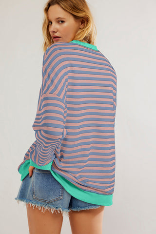 Comforts of Fall Striped Sweatshirt - Pink and Mint