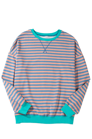 Comforts of Fall Striped Sweatshirt - Pink and Mint