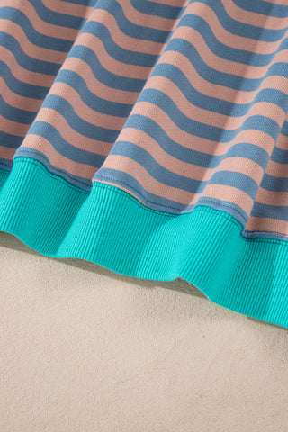 Comforts of Fall Striped Sweatshirt - Pink and Mint
