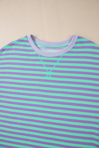 Comforts of Fall Striped Sweatshirt - Purple and Mint