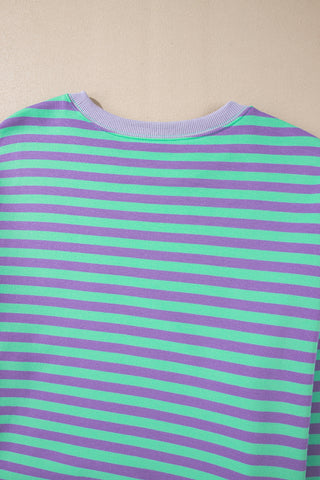 Comforts of Fall Striped Sweatshirt - Purple and Mint