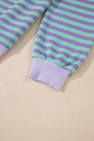 Comforts of Fall Striped Sweatshirt - Purple and Mint