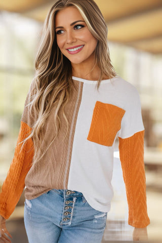 Colorblock Fall Sweater - Orange and Beige