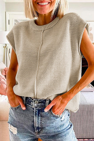 Cap Sleeve Sweater Top - Tan