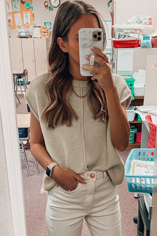 Cap Sleeve Sweater Top - Tan