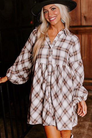 Flannel Baby Doll Dress - Tan