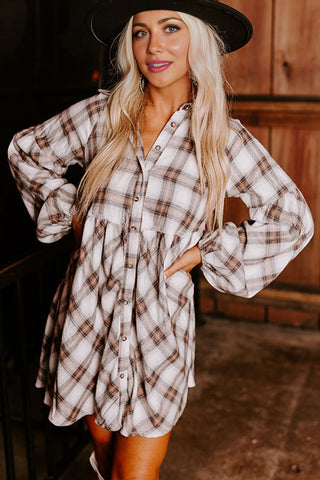 Flannel Baby Doll Dress - Tan