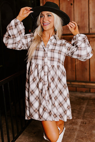 Flannel Baby Doll Dress - Tan