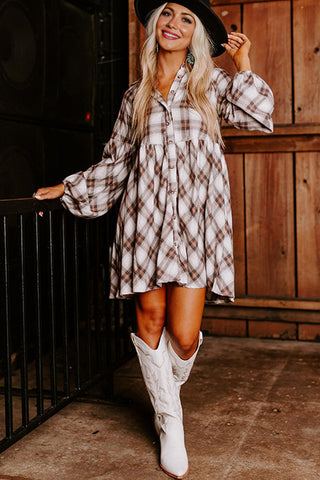 Flannel Baby Doll Dress - Tan