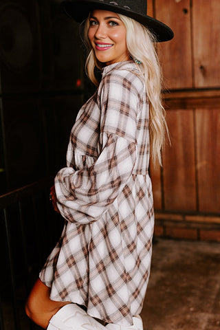 Flannel Baby Doll Dress - Tan