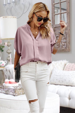 V-Neck Silky Top - Mauve