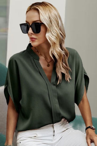 V-Neck Silky Top - Olive