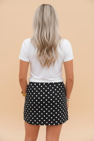 Drawstring Polka Dot Skort - Black