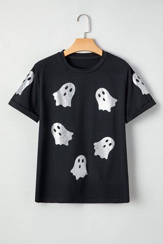 Glitter Ghost Tee - Black - Ships 10/7