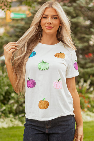 Sequined Colorful Pumpkin Tee