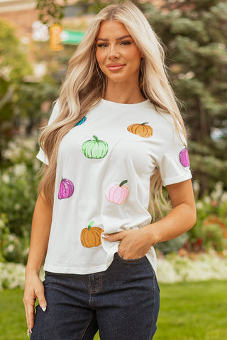 Sequined Colorful Pumpkin Tee