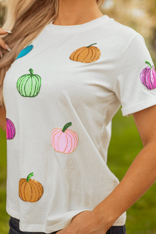 Sequined Colorful Pumpkin Tee