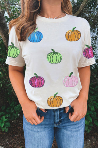 Sequined Colorful Pumpkin Tee