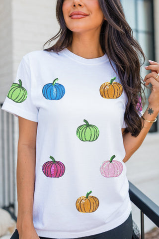 Sequined Colorful Pumpkin Tee