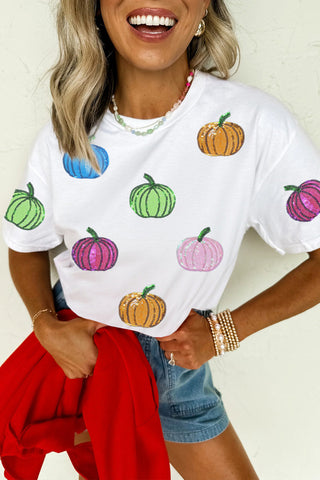 Sequined Colorful Pumpkin Tee