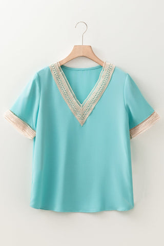 Crochet V-Neck Top - Aqua