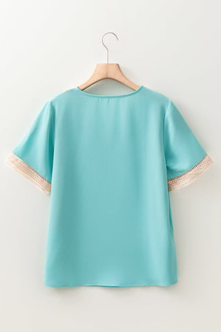 Crochet V-Neck Top - Aqua