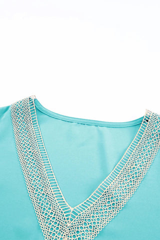 Crochet V-Neck Top - Aqua