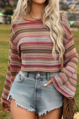 Zig Zag Bell Sleeve Top - Rose