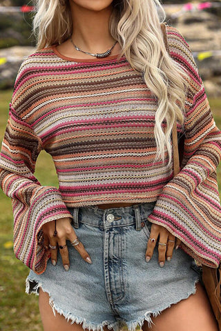 Zig Zag Bell Sleeve Top - Rose