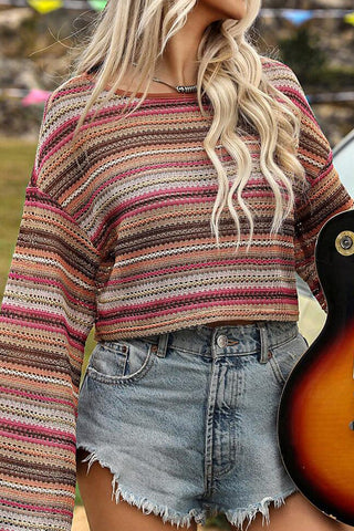 Zig Zag Bell Sleeve Top - Rose