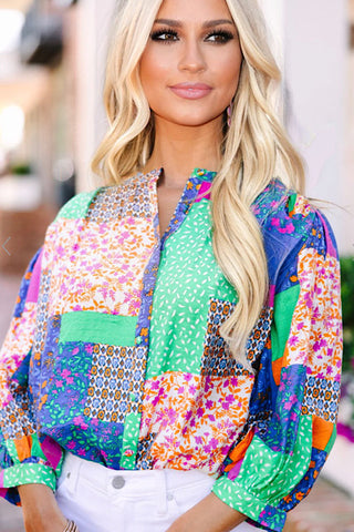 Boho Patchwork Blue Blouse