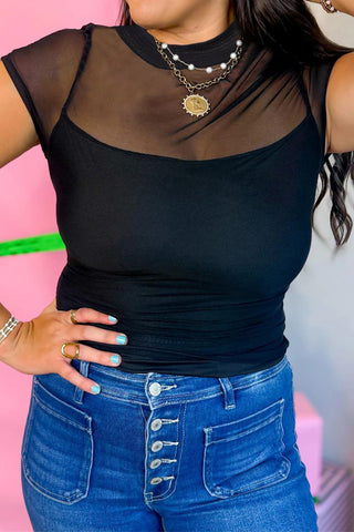 Mesh Detail Top - Black