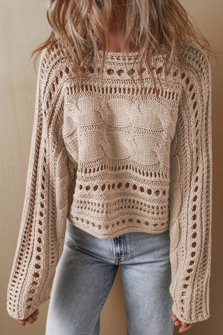 Cable Knit Design Sweater - Beige
