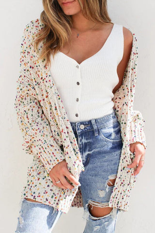 Colorful Confetti Long Cardigan - White