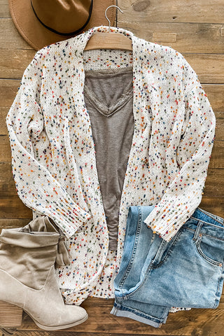 Colorful Confetti Long Cardigan - White