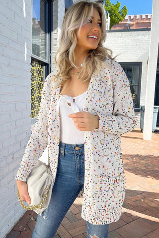 Colorful Confetti Long Cardigan - White