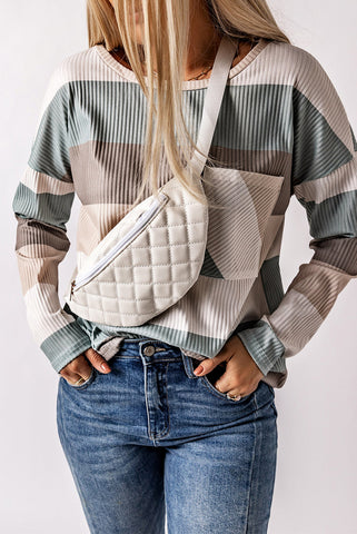 Ribbed Striped Top - Gray and Blue